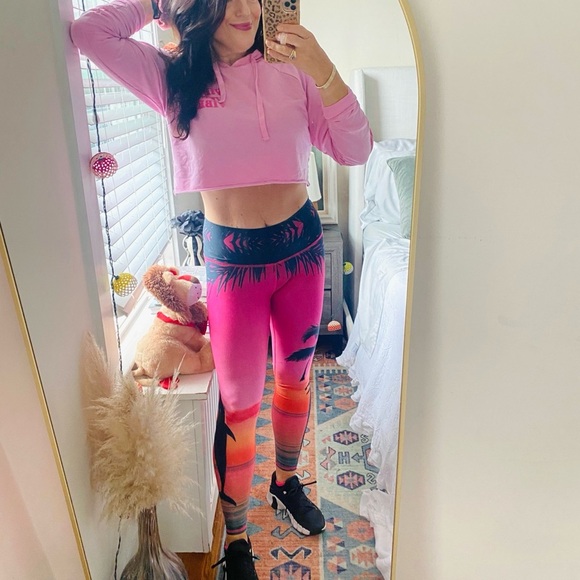 TEEKI Mid Rise Yoga Athleisure Tropical Leggings Large Sunset Beach Boho - Picture 9 of 9